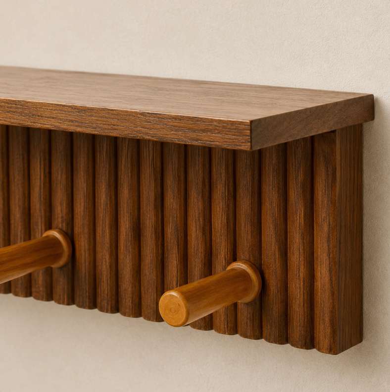 Pan Home Berie Wood Modern Shelf With Hooks 45.6x10x10cm - Brown - 196AIC9904779 - Image 2