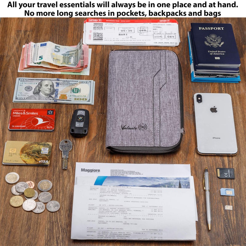 منظم وثائق السفر العائلي الفاخر من Valante، حافظة جوازات سفر مزودة بتقنية RFID ذات سعة كبيرة (لون رمادي كبير) - Image 2