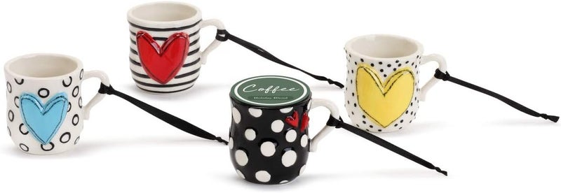 DEMDACO Coffee Pod Mug Black and White 3 x 3 Ceramic Stoneware Ornaments Set of 4 - Image 2