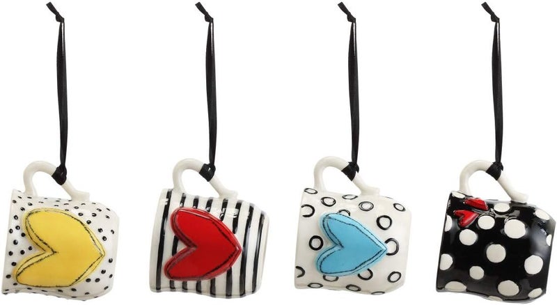 DEMDACO Coffee Pod Mug Black and White 3 x 3 Ceramic Stoneware Ornaments Set of 4 - Image 1