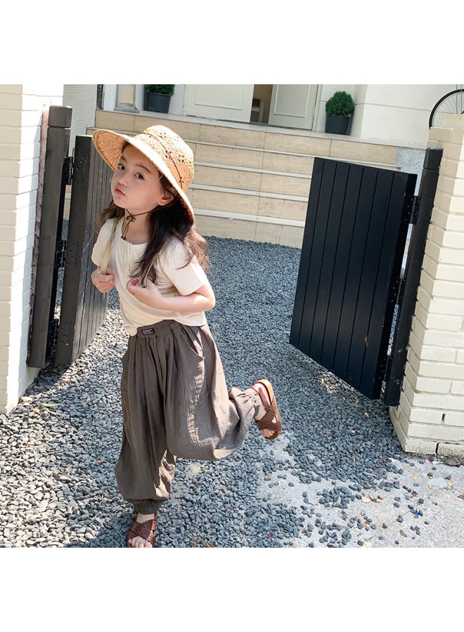 New Girls Button-fitted T-shirt Kids Summer Solid Color Versatile Short Sleeve Soft Moisture-wicking Base Layer Top