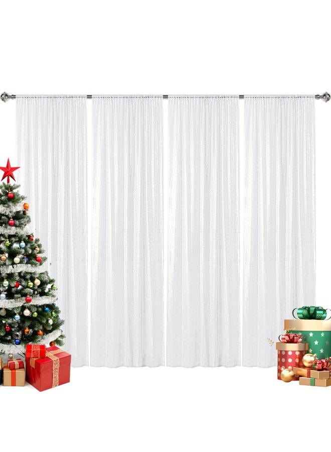 Sugargirl White Sequin Backdrop Curtain 4 Panels 2FTx8FT Glitter White Background Drapes Sparkle Photography Backdrop for Party Wedding Birthday Wall Decoration - Image 1