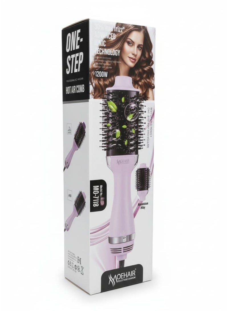 موهير مجفف شعر 2 في 1 وفرشاة تكثيف الشعر MO-7118، أداة تصفيف شعر احترافية للصالونات بقوة 1200 وات مع فوهة قابلة للفصل وإعدادات حرارة مزدوجة ووظيفة النفخ البارد وحماية من الحرارة ومحرك قوي وهادئ للحصول على نتائج ناعمة وخالية من التجعد. - Image 3
