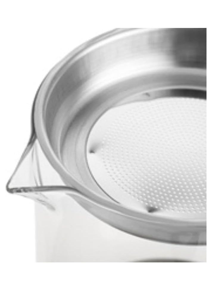 Spaceshoop - Glass Oil Strainer Pot with Lid, 1.2L Capacity, Measurement Markings, Fine Mesh Filter, Kitchen Grease Storage Container (1200ml) - Image 1