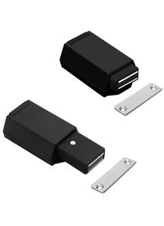 Heavy Duty Magnetic Door Rebounder - 2 Pack Push-to-Open Cabinet Hardware for Hidden Touch Latches and Drawer Pulls, Ideal for RV Closets, Strong Pop-Out Mechanism, Black Finish.