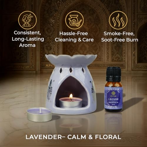 EKAM 2025–26 Festive Fragrance Gift Set Box| Aroma Oil Warmer Set | Lavender | Inspired by Sheesh Mahal | Perfect for Festivals, Celebrations, Gifting, Wedding, Home Décor - Image 5