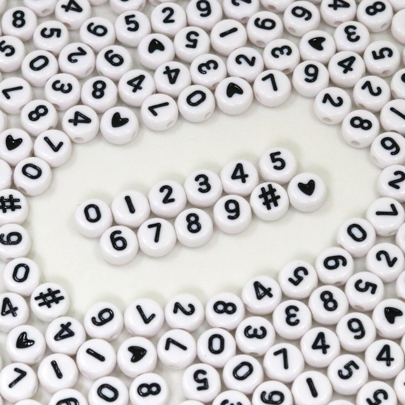 MELIUS Melius 500Pcs Acrylic Number Beads for Jewelry Making DIY Necklaces Key Chains Bracelets 4x7 Round White 
