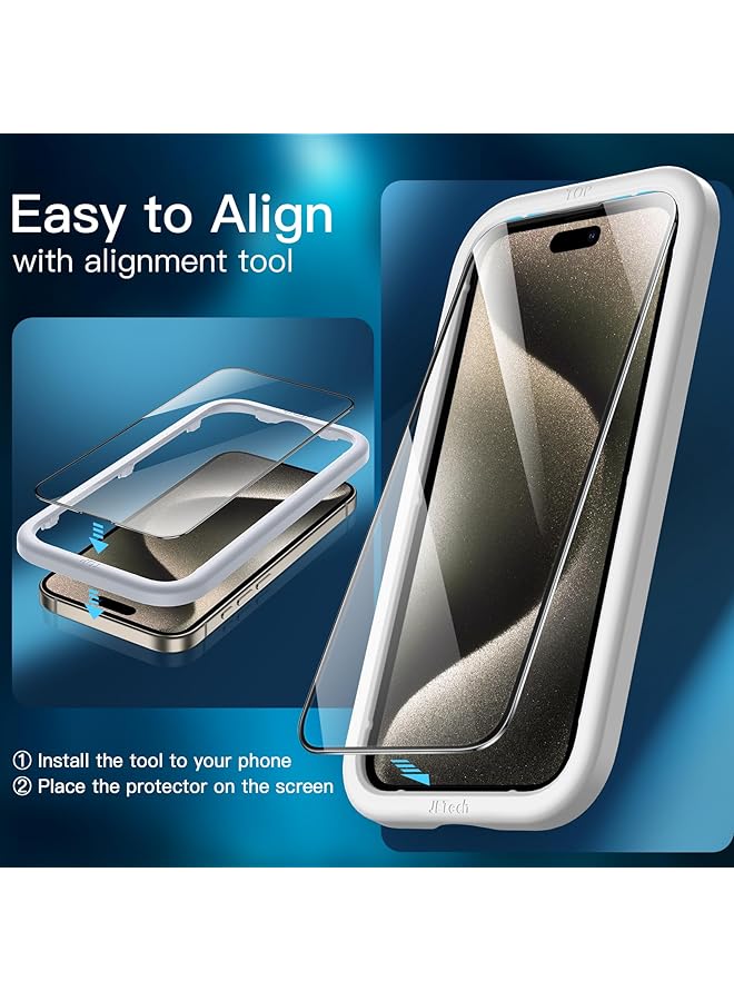 جي تيك واقي شاشة بتغطية كاملة لهاتف آيفون 15 برو ماكس مقاس 6.7 بوصة بحافة سوداء من الزجاج المقوى مع أداة تثبيت سهلة، عبوة من 3 قطع شفافة عالية الدقة - Image 4