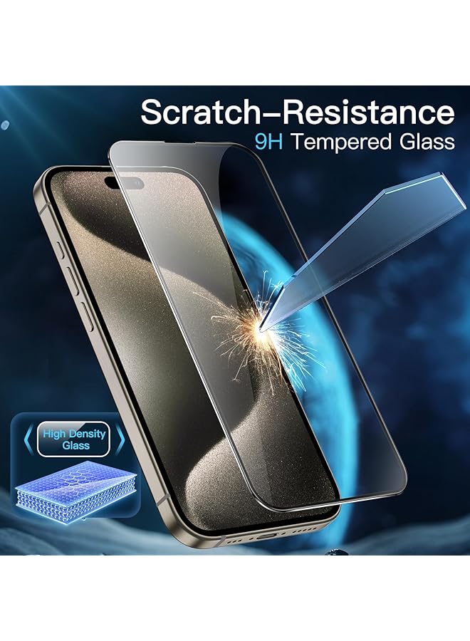 جي تيك واقي شاشة بتغطية كاملة لهاتف آيفون 15 برو ماكس مقاس 6.7 بوصة بحافة سوداء من الزجاج المقوى مع أداة تثبيت سهلة، عبوة من 3 قطع شفافة عالية الدقة - Image 5