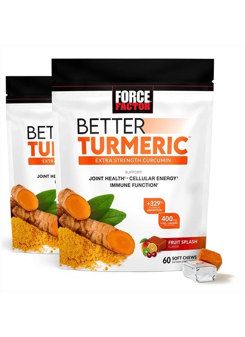 Better Turmeric Joint Support Supplement for Extra Strength Joint Health, Featuring HydroCurc Turmeric Curcumin with Black Pepper for Superior Absorption, Fruit Splash, 120 Soft Chews