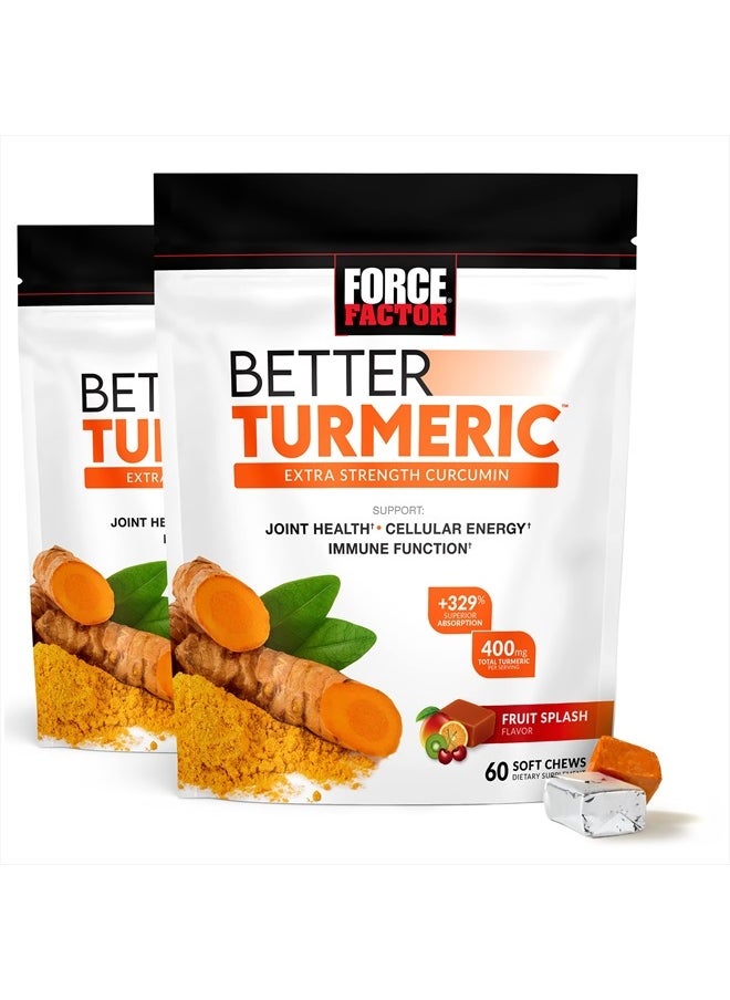 Force Factor - Better Turmeric Joint Support Supplement for Extra Strength Joint Health, Featuring HydroCurc Turmeric Curcumin with Black Pepper for Superior Absorption, Fruit Splash, 120 Soft Chews - Image 1