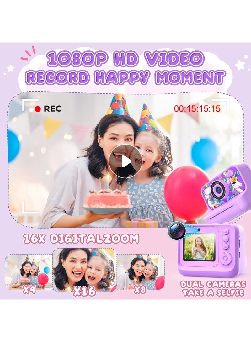 Jubilin Kids Camera Instant Print, Kids Digital Camera with 3 Rolls Print Paper, 1080P Screen with 32GB TF Card for 3+Girls Boys Christmas Birthday Festival Party Gift ,Purple - Image 5