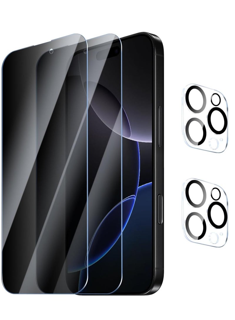 Pack of 2 Privacy Screen Protectors for iPhone 16 Pro Max with 2 Camera Protection, Anti-Spy Screen Protector Camera Protection Film Privacy Film, 9H Hardness, Anti-Scratch, Bubble-Free  - Image 1