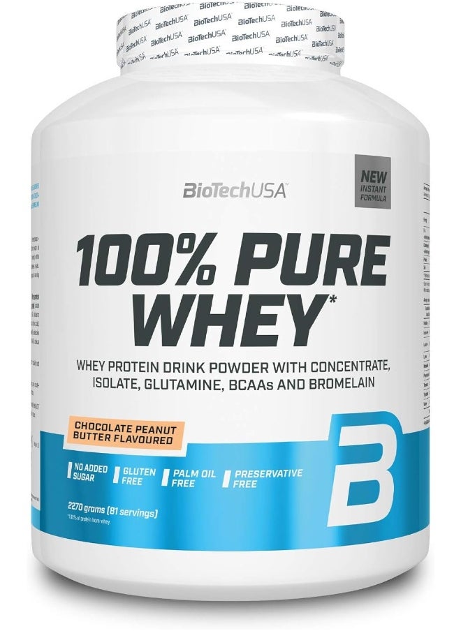 BioTechUSA BioTechUSA 100% Pure Whey Protein Complex with Bromelain Enzyme, Amino Acids, Sweeteners and No Added Sugar, Palm Oil Free, 2.27 kg, Chocolate-Peanut Butter  - Image 1