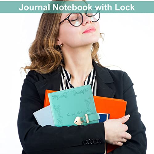 Mousbull Lock Diary with Key and Pen for Girls, 192 Pages Vintage Leather Heart Shaped Journal Notebook with Lock and Diamond Pen, A5 Cute Locked Secret Diaries for Women (Green) - Image 5