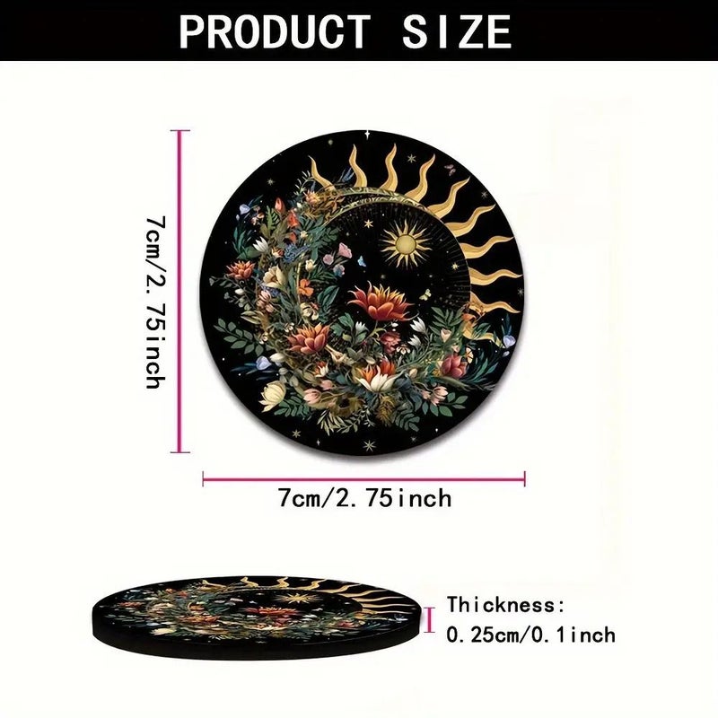 2pcs Rubber Coasters With Sun Moon Floral Design for Car Cup Holders Home - Image 3