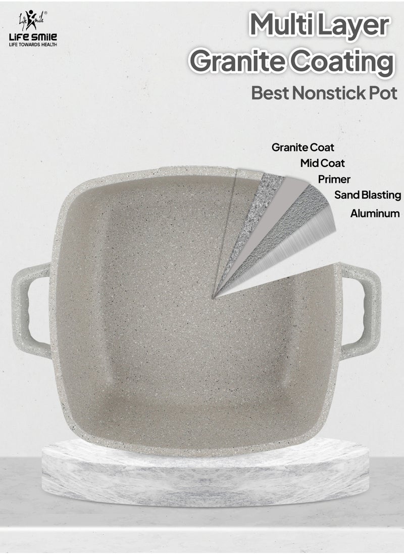 Nonstick Cookware Set -Oven Safe Aluminum Cookwares -Granite Coated Cooking Pots & Pan Set Includes  includes 20cm/24cm/28cm/32cm Soup pot with lid and 28cm Shallow pot with Lid-100% PFOA Free Cooking Set(Grey)