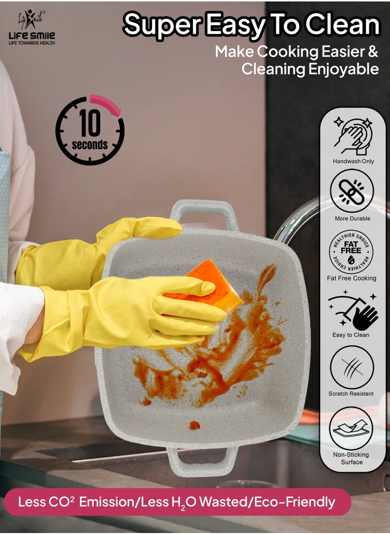 Nonstick Cookware Set -Oven Safe Aluminum Cookwares -Granite Coated Cooking Pots & Pan Set Includes  includes 20cm/24cm/28cm/32cm Soup pot with lid and 28cm Shallow pot with Lid-100% PFOA Free Cooking Set(Grey)