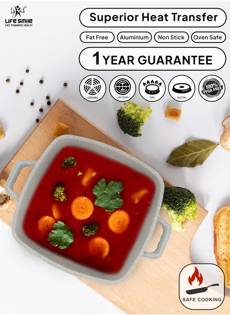 Nonstick Cookware Set -Oven Safe Aluminum Cookwares -Granite Coated Cooking Pots & Pan Set Includes  includes 20cm/24cm/28cm/32cm Soup pot with lid and 28cm Shallow pot with Lid-100% PFOA Free Cooking Set(Grey)