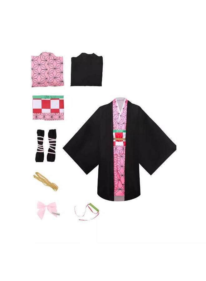 Home Smart Nezuko Costume for Girls | 7 PCs Costume Dress with Other Accessories Ideal for Halloween, Cosplay, and Theme Party Perfect Gift for Girls - Image 3