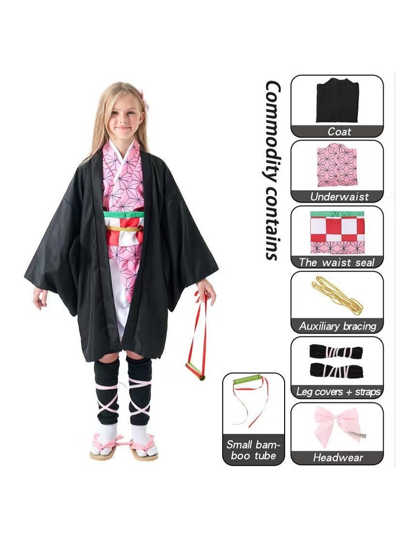 Home Smart Nezuko Costume for Girls | 7 PCs Costume Dress with Other Accessories Ideal for Halloween, Cosplay, and Theme Party Perfect Gift for Girls - Image 4