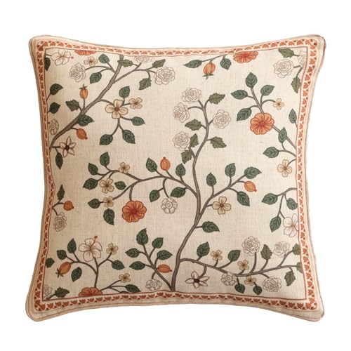 ISAENNE Design Linen Classic Throw Pillow Covers 18x18 French Farmhouse Square Cushion Covers with Orange White Floral Pattern Decoration Pillowcases for BedLiving RoomOutdoorCar - Image 1