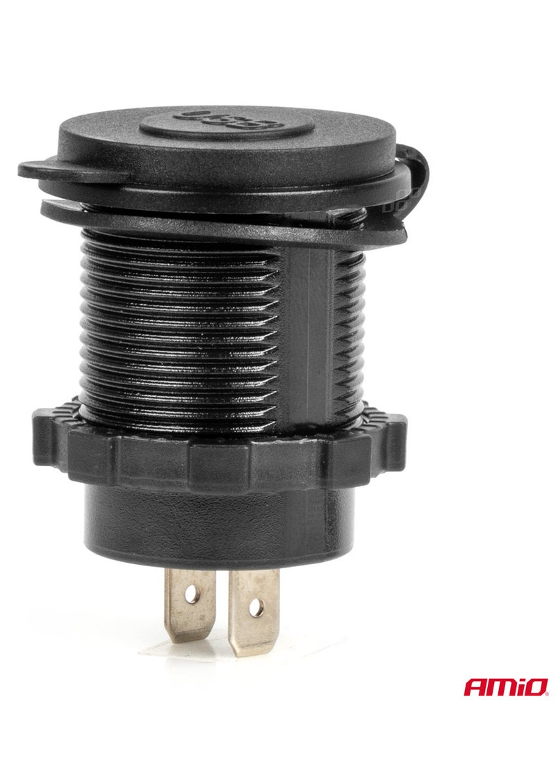 أميو شاحن هاتف مقاوم للماء مع إضاءة خلفية LED زرقاء، 2 × USB QC3.0 12/24 فولت - Image 2