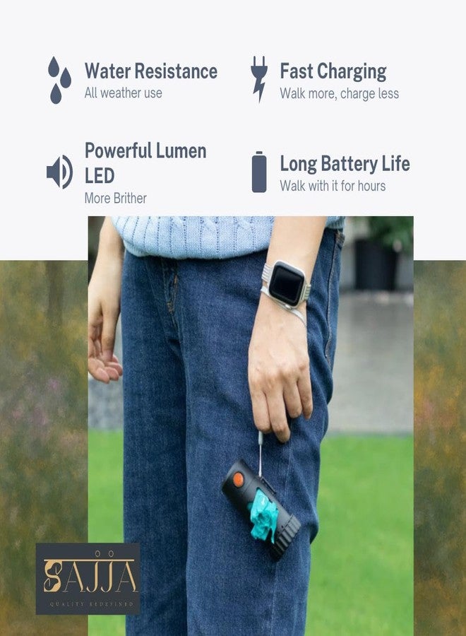 Sajja حامل أكياس فضلات الكلاب مع مصباح LED قابل لإعادة الشحن - فتاحة أكياس سريعة الفتح بمقبض سيليكون، موزع بدون استخدام اليدين مع أحزمة سيليكون وفيلكرو وحزام يد - يناسب أي مقود لسهولة تمشية الكلب - Image 4