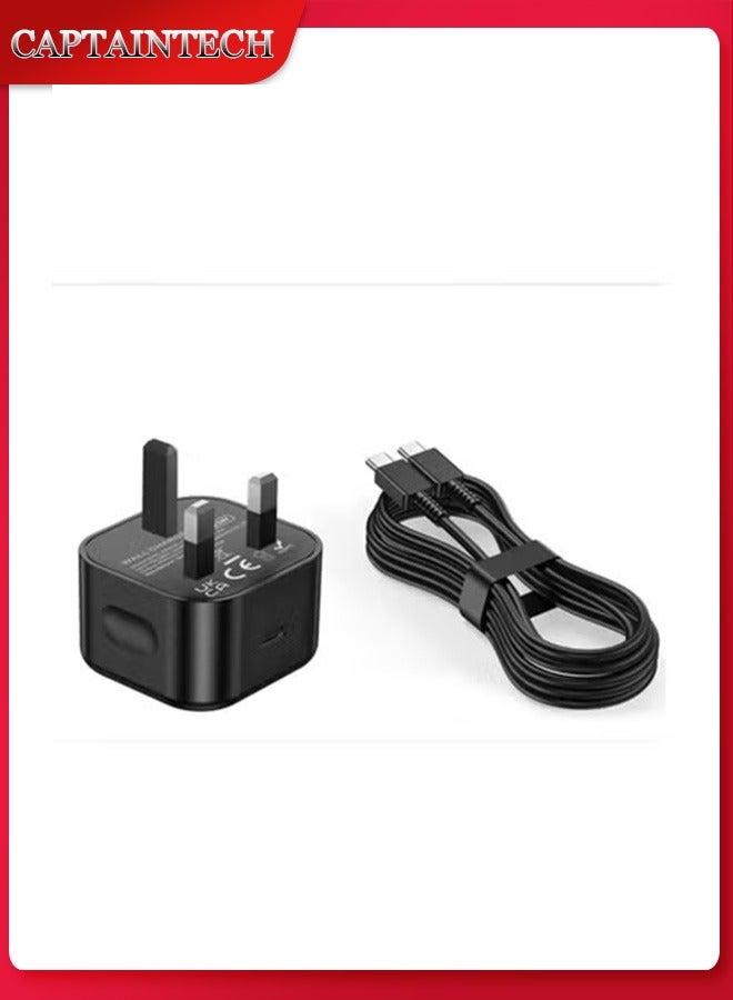 Captaintech 25W USB-C Fast Charger with Cable – Compatible with Samsung Galaxy S21/S20/Note 20/10, iPad Pro/Air 4/Mini 6 – PD Wall Charging Adapter (Black) - Image 1