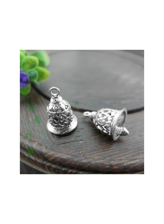 The Bros Mini Craft Bells Brass Golden Charms Pendants for Jewelry Making Bag Accessories Vintage Decor,12PCS (Silver, 12.5 x 10 mm) - Image 5