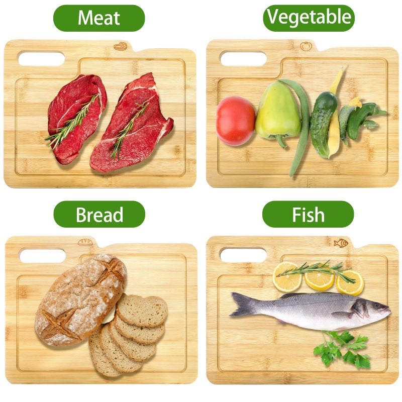 ZENFUN 4 Pack 12.5"L x 9.8"W Bamboo Cutting Boards with Holder, Wood Cutting Board Set, Chopping Boards Set with Food Icons, Kitchen Cutting Board Ideal for Meat, Fish, Bread, Vegetable, Fruit - Image 5