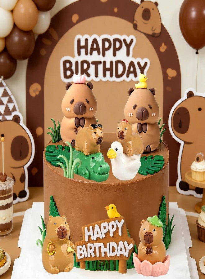 Tyotrbs Capybara Cake Topper Capybara Figurine Birthday Cake Decorations with Duck Cake Topper for Capybara BabyShower Birthday Party Supplies (green) - Image 5