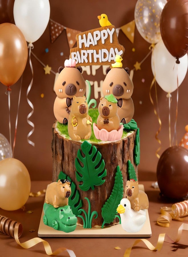 Tyotrbs Capybara Cake Topper Capybara Figurine Birthday Cake Decorations with Duck Cake Topper for Capybara BabyShower Birthday Party Supplies (green) - Image 4