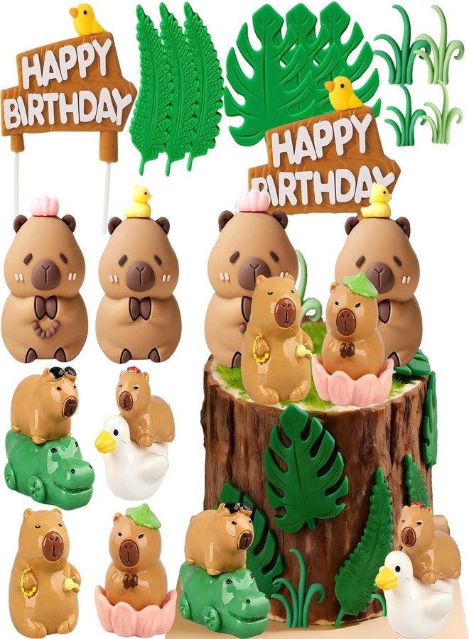Tyotrbs Capybara Cake Topper Capybara Figurine Birthday Cake Decorations with Duck Cake Topper for Capybara BabyShower Birthday Party Supplies (green) - Image 1