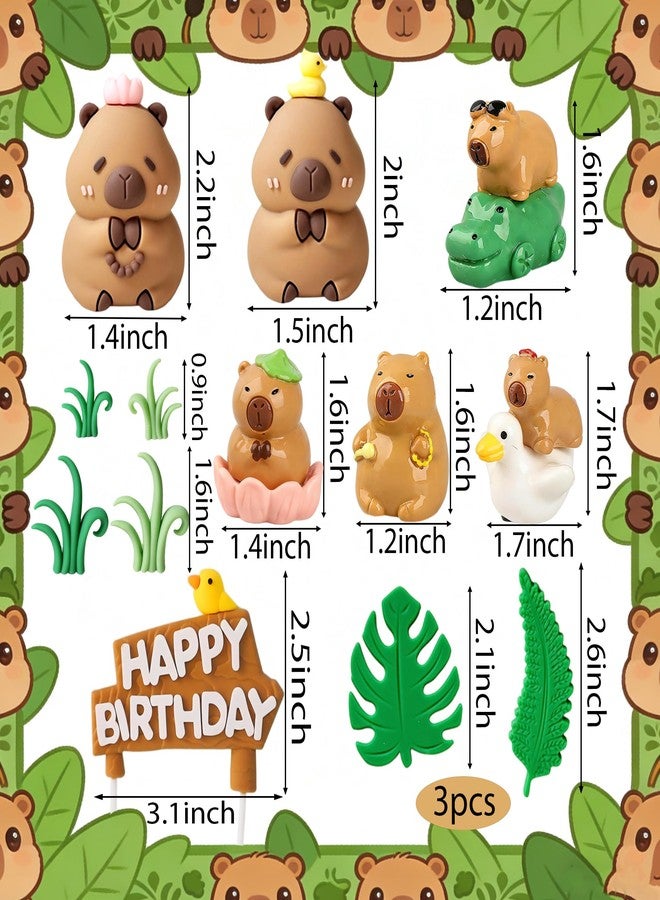 Tyotrbs Capybara Cake Topper Capybara Figurine Birthday Cake Decorations with Duck Cake Topper for Capybara BabyShower Birthday Party Supplies (green) - Image 3