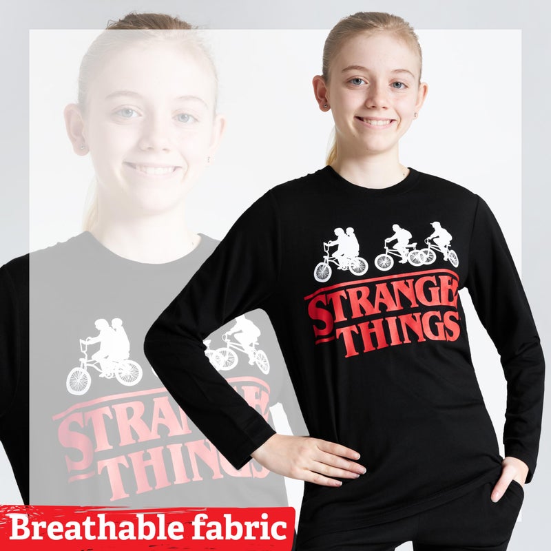 Stranger Things Pyjamas for Kids Teenagers - 2 Piece Long PJs Breathable Cosy Lounge Wear 9-15 Years - Gifts for Girls (Black, 13-14 Years) - Image 2