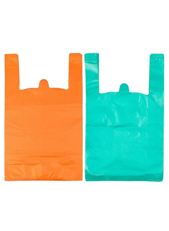 LazyMe LazyMe T Shirt Bags, Bolsas De Plastico Para Negocio, Plastic Grocery Bags with Handles Shopping Bags in Bulk Restaurant Bags, 12 x 20 inches (Lake Blue 50 Pcs, Orange 50 Pcs) - Image 1