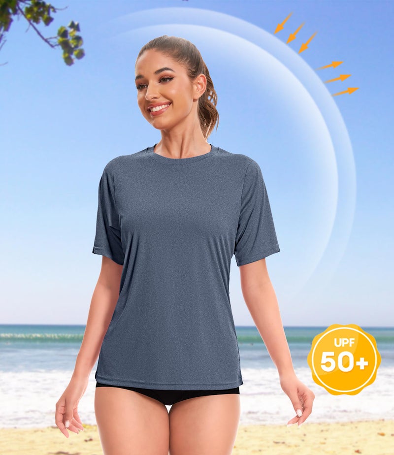 Kinglaman 5 Pack Women's Dry Fit Workout Top Short Sleeve Athletic Yoga Tee T-Shirts UPF 50+ UV Sun Protection Swim Shirts 1 Black 1 Gray 1 Blue 1 Purple 1 Green Small - Image 3