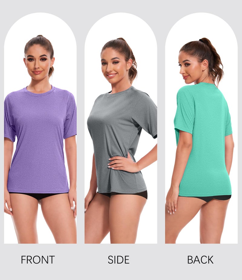 Kinglaman 5 Pack Women's Dry Fit Workout Top Short Sleeve Athletic Yoga Tee T-Shirts UPF 50+ UV Sun Protection Swim Shirts 1 Black 1 Gray 1 Blue 1 Purple 1 Green Small - Image 4