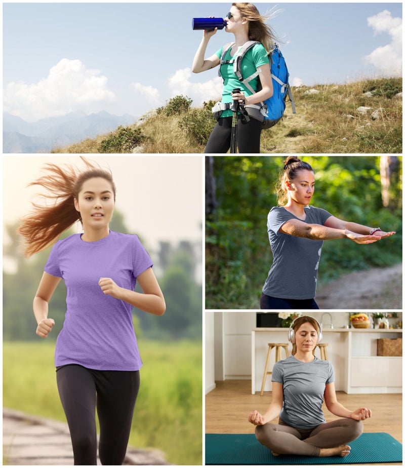 Kinglaman 5 Pack Women's Dry Fit Workout Top Short Sleeve Athletic Yoga Tee T-Shirts UPF 50+ UV Sun Protection Swim Shirts 1 Black 1 Gray 1 Blue 1 Purple 1 Green Small - Image 2
