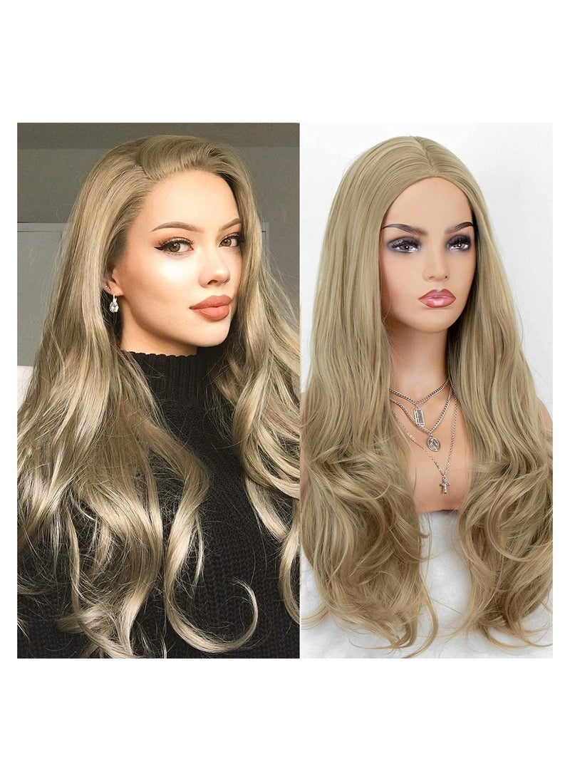 Estelle Long Loose Wavy Hair Wig Without Bangs, Heat Resistant  Fiber Curly Wigs for Women And Girls, For Both Daily And  Party , Dark Blond  - Image 1
