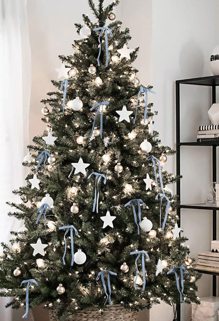 Utehilly Light Blue Vintage Velvet Bows Decorations Small Ornaments for Christmas Tree, Garland, Wreath, Door, Outdoor (24 Pcs, 5 * 7 Inch) - Image 4