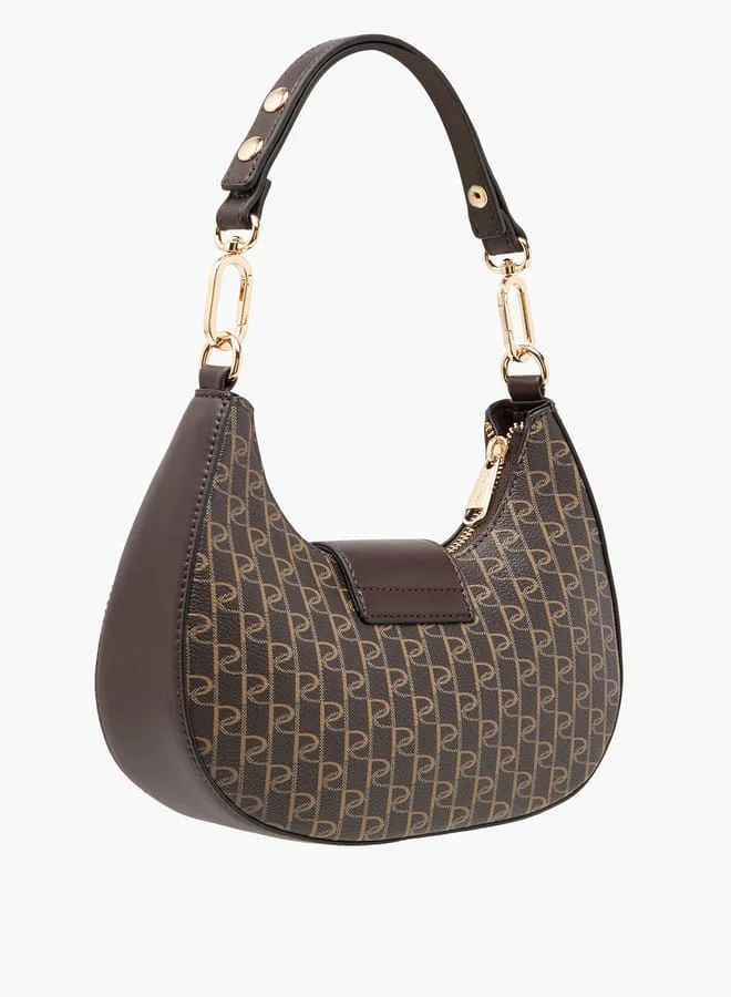 بابريكا Women's Monogram Print Shoulder Bag with Detachable Strap and Zip Closure