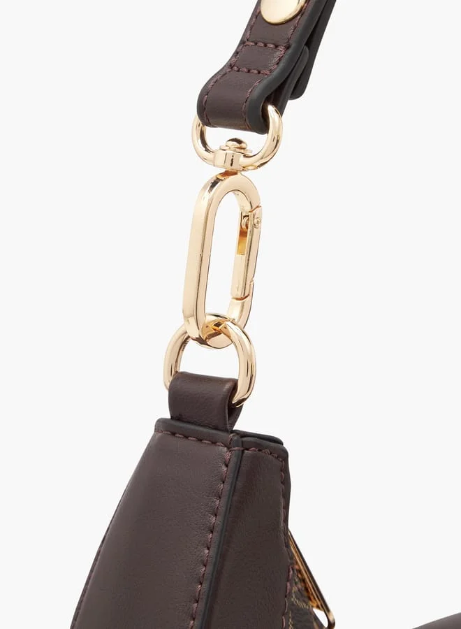 بابريكا Women's Monogram Print Shoulder Bag with Detachable Strap and Zip Closure
