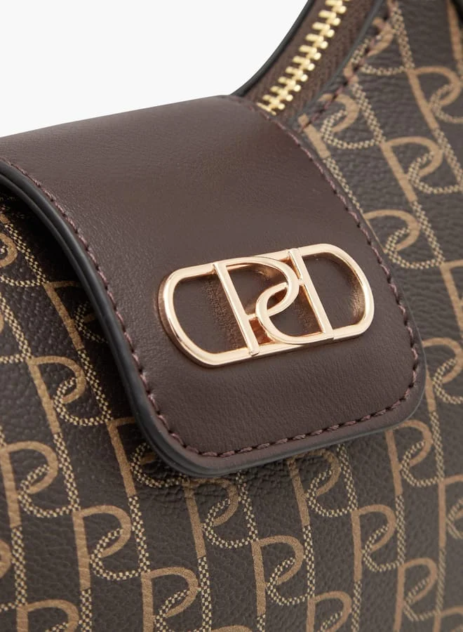 بابريكا Women's Monogram Print Shoulder Bag with Detachable Strap and Zip Closure
