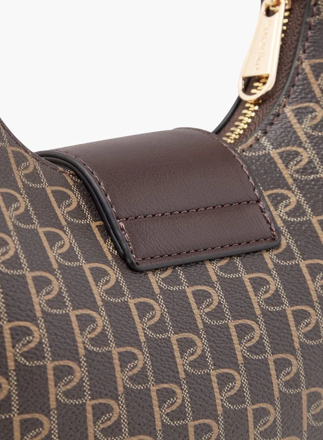 بابريكا Women's Monogram Print Shoulder Bag with Detachable Strap and Zip Closure