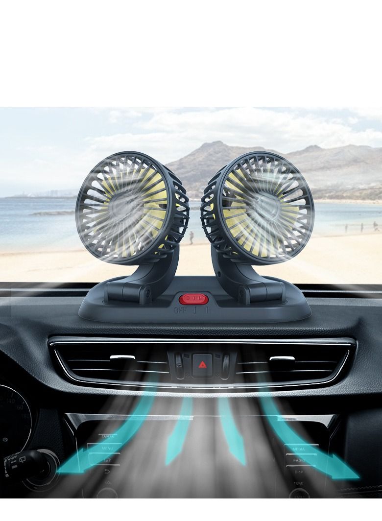 Sharpdo 360 Degree Rotation Dual Head Car Fan 12V Strong Silent Electric Fan for Gasoline Cars  - Image 2