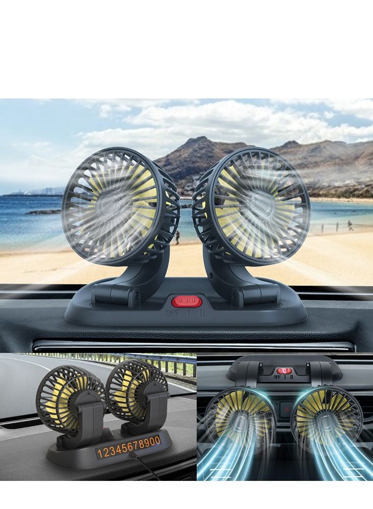 Sharpdo 360 Degree Rotation Dual Head Car Fan 12V Strong Silent Electric Fan for Gasoline Cars  - Image 5