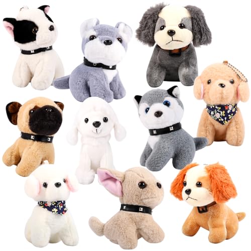 Niceup 10Pcs 45in Small Stuffed Animals Plush Puppies Bulk Adopt Dog Party Favors Cute Little Paw Pup Soft Plush Toys Doll for Pawty Birthday Goodie Bag Fillers Kids Class Easter Egg Basket Stuffer - Image 1
