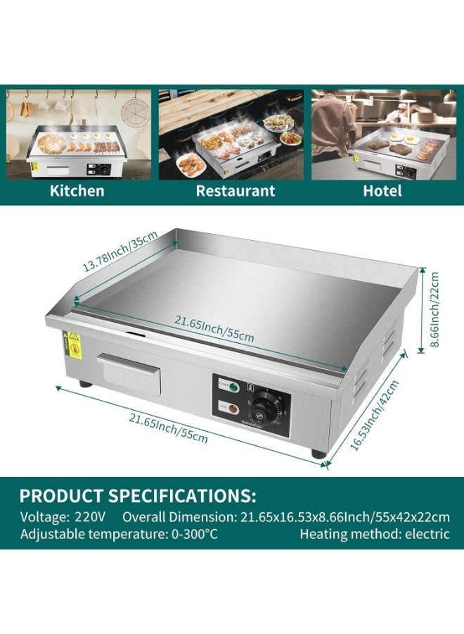 كيتسترون شواية كهربائية تجارية مسطحة السطح، صفيحة تسخين من الفولاذ المقاوم للصدأ، 2500 واط، تحكم حراري - Image 2